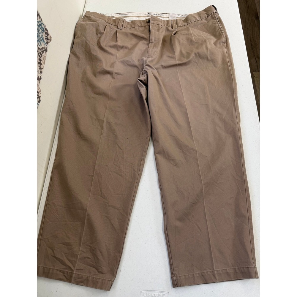 Oak Hill Premium Pant Mens 48x28 Khaki Tan Pleated Front Relaxed Straight Chinos